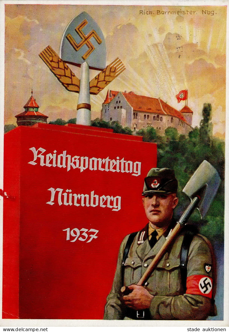 Reichsparteitag WK II Nürnberg (8500) 1937 Sign. Bürrmeister, R. S-o II (Abschürfung, Eckbug) - War 1939-45