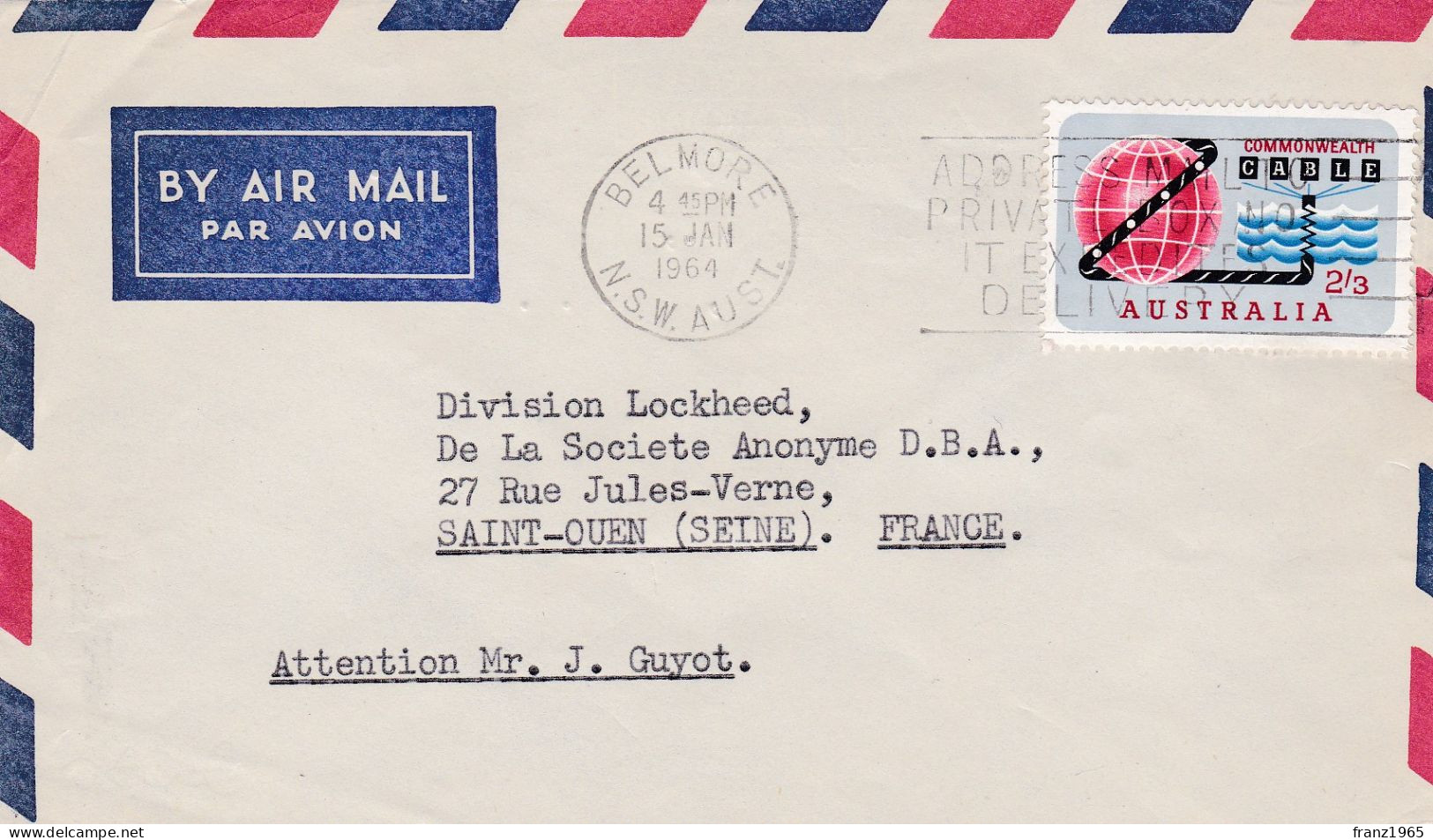 From Australia To France - 1964 - Lettres & Documents
