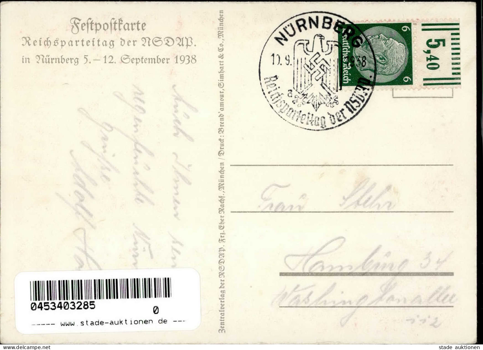 REICHSPARTEITAG NÜRNBERG 1938 WK II - Festpostkarte Mit S-o I-II - War 1939-45