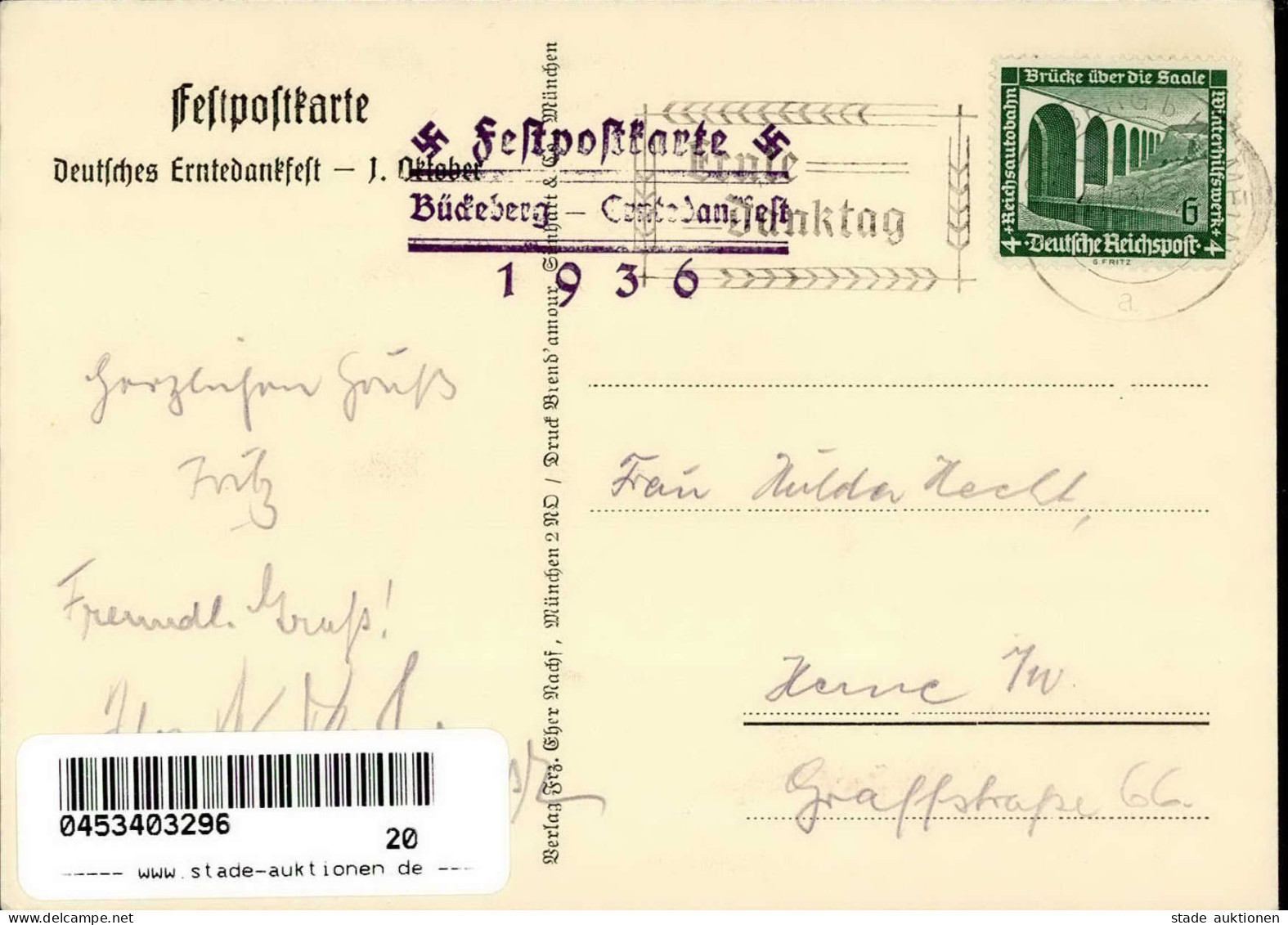 BÜCKEBERG WK II - Festpostkarte DEUTSCHES ERNTEDANKFEST 1936 S-o Künstlerkarte Sign. A.Reich I - War 1939-45