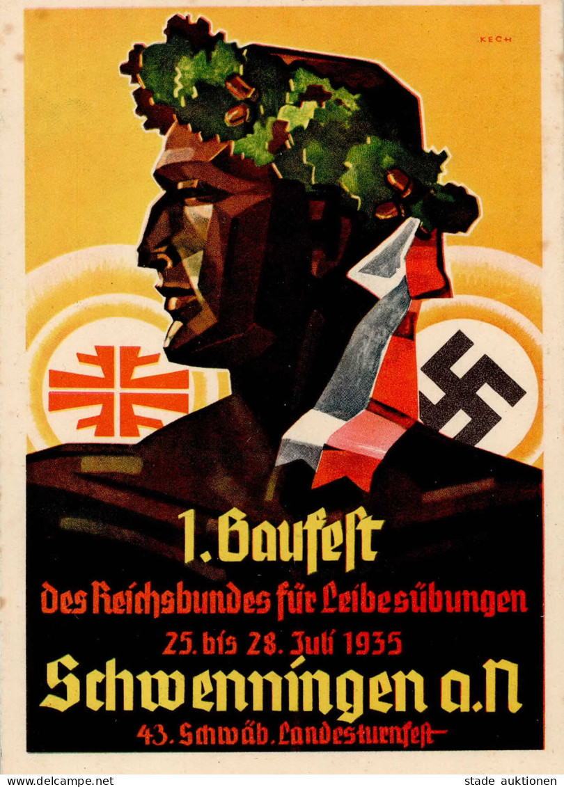 SCHWENNINGEN A.N. WK II - 1. GAUFEST D. REICHSBUNDES Für LEIBESÜBUNGEN 1935 Sign. Künstlerkarte I-II - War 1939-45