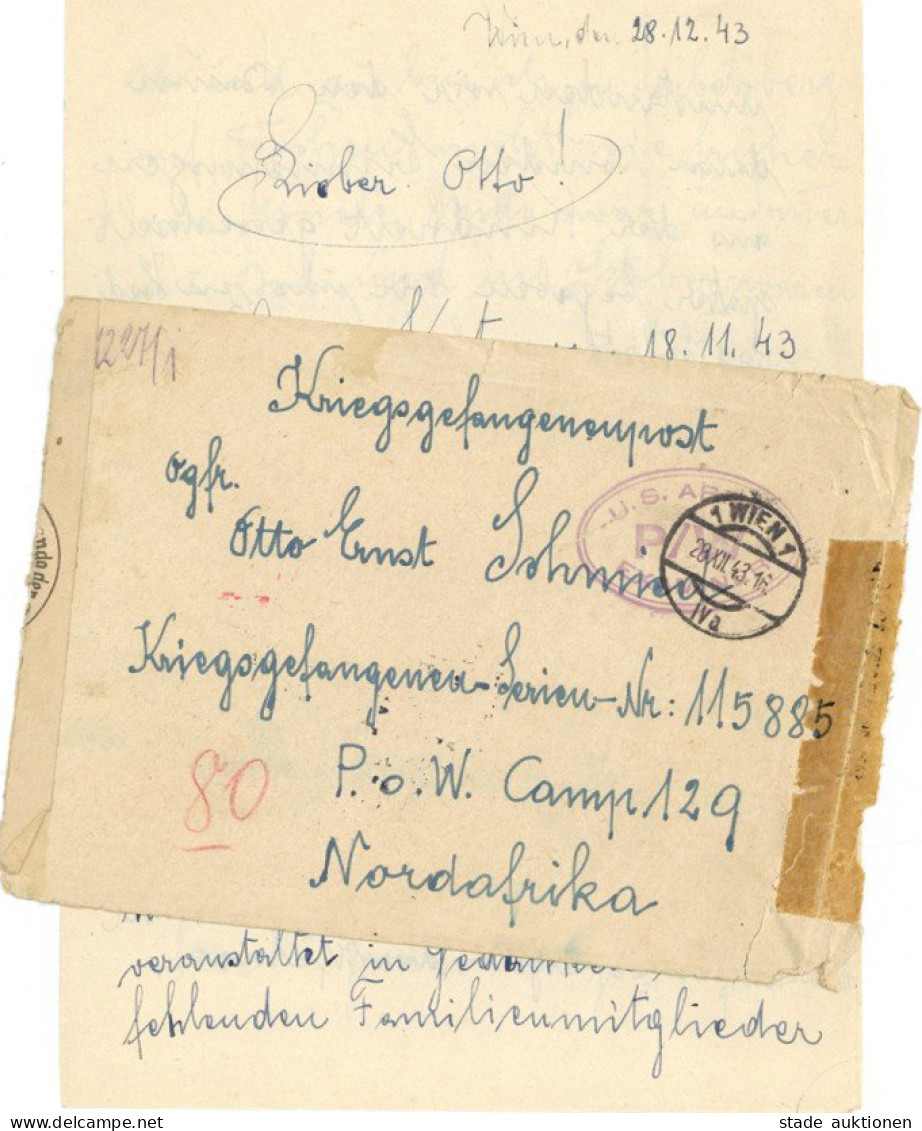 Kriegsgefangenenpost WK II (Absender War Beim Flak-Rgmt. 33 In Nordafrika) Mehrfach Alliierte- U. OKW-Zensur, Mit Briefi - War 1939-45