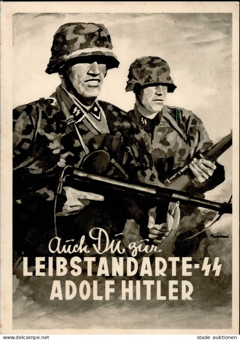 SS WK II - WAFFEN-SS - Auch DU Zur LEIBSTANDARTE-SS ADOLF HITLER Seltene Künstlerkarte Sign. Anton I - War 1939-45