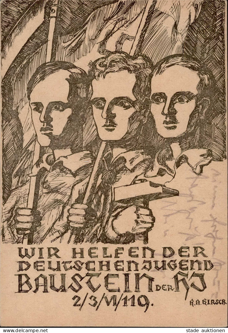 HITLER-JUGEND WK II - HJ-BAUSTEIN-KARTE - Wir Helfen  Der Deutschen Jugend Sign. Künstlerkarte 1935 I - Guerre 1939-45
