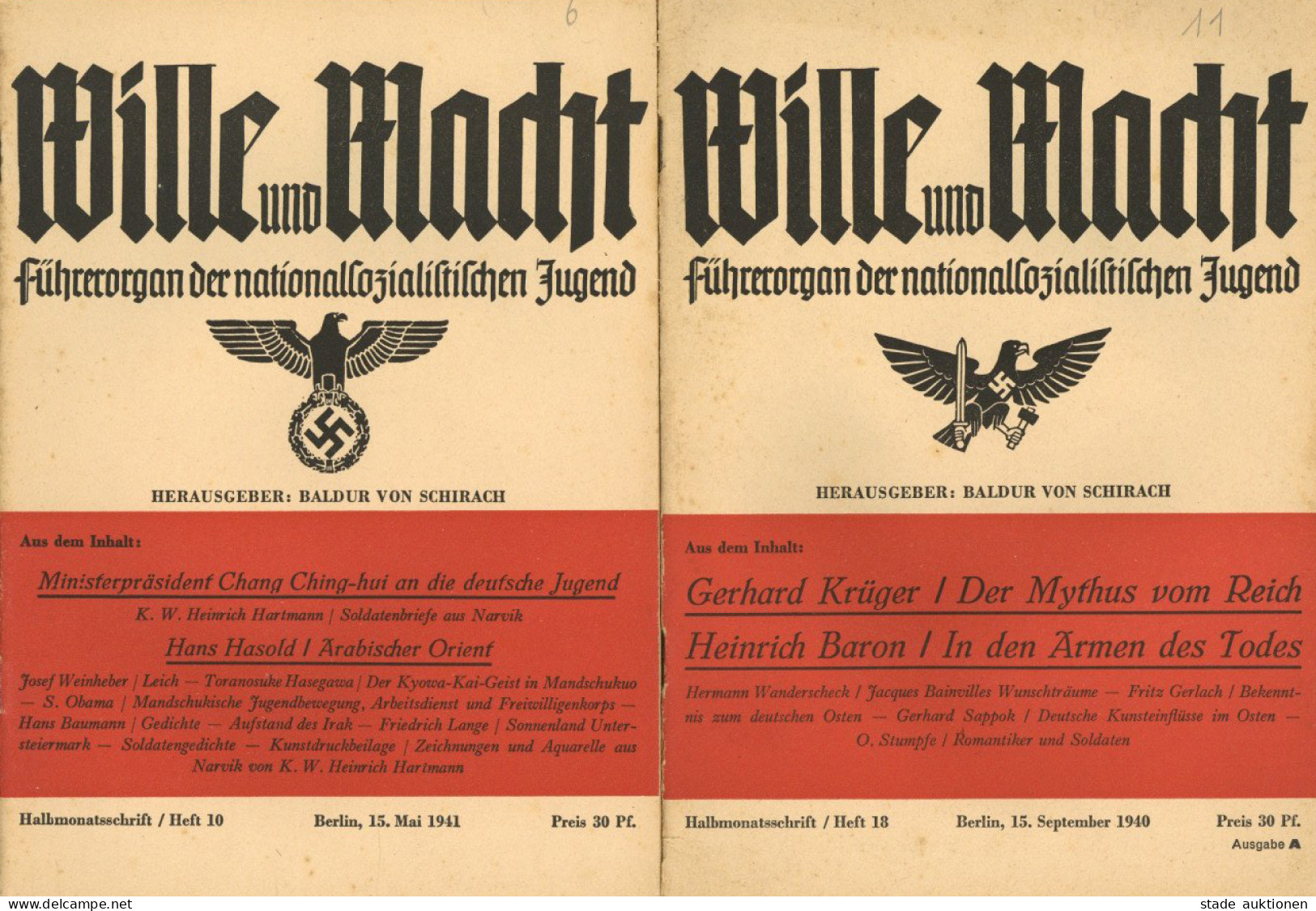 WK II HJ Lot Mit 11 Zeitschriften Wille Der Macht Führerorgan Der Nationalsozialistischen Jugend Hrsg. Von Schirach, Bal - Guerre 1939-45