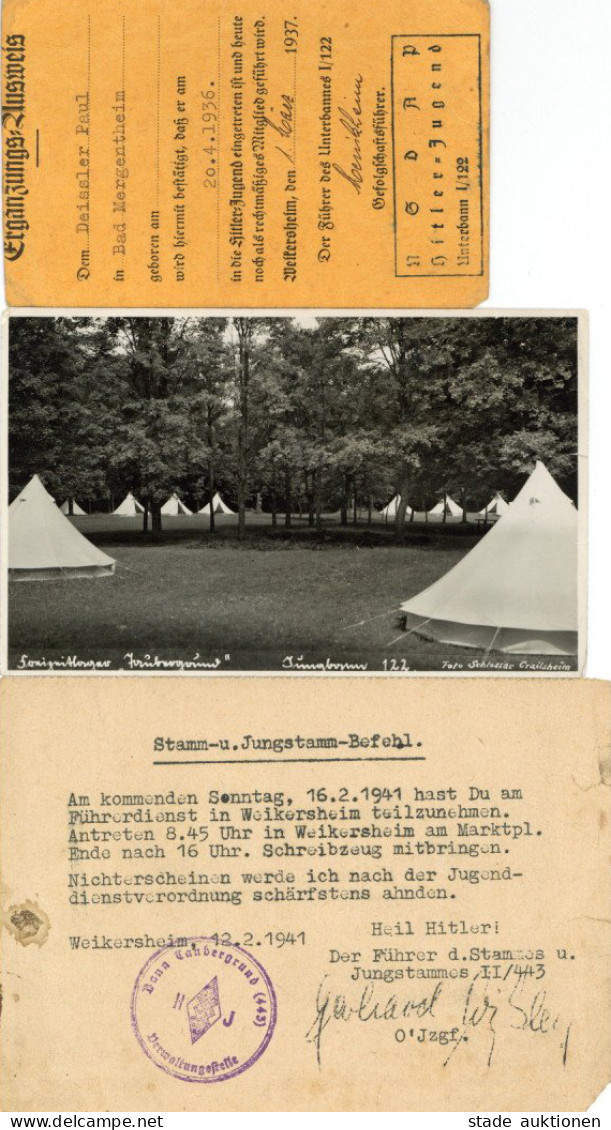 WK II HJ Weikersheim Bann Taubergrund Lot Mit Foto-AK, Ergänzungs-Ausweis Und Stamm-Befehl - Guerre 1939-45