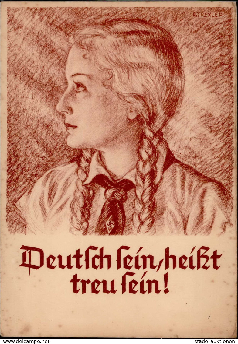 WK II HJ Deutsch Sein Heißt Treu Sein Sign. Trexler, R. I-II (fleckig) - Guerre 1939-45
