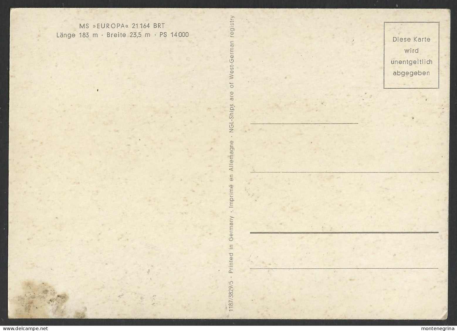Steamer MS "Europa" North German Lloyd - Postcard (see Sales Conditions) 10146 - Dampfer