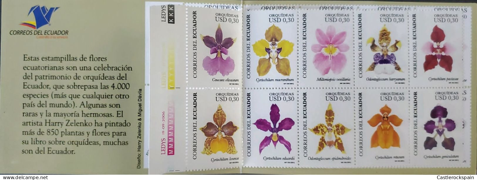 OH) 2006 ECUADOR, BOOKLET, ORCHIDS - EXOTIC FLOWERS, CAUCAEA, CYRTOCHILUM, MILTONIOPSIS, ODONTOGLOSSUM, PASTASAE, LOXENS - Ecuador