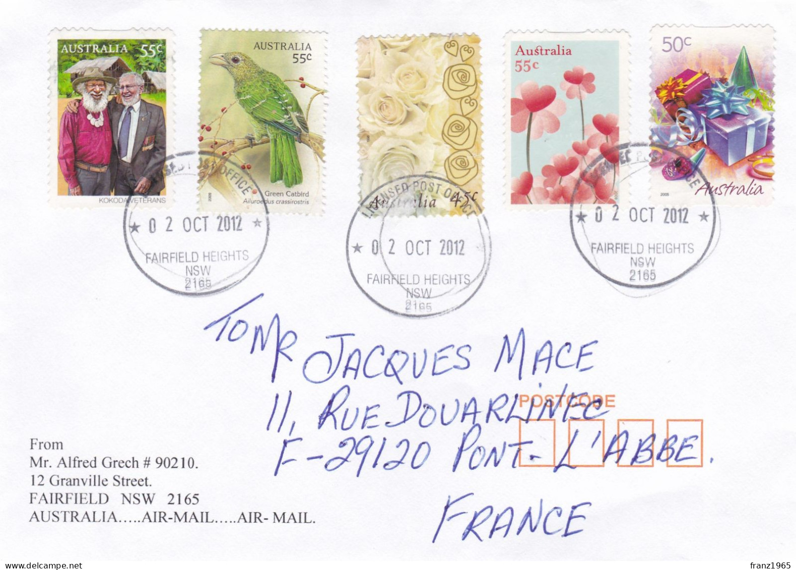 From Australia To France - 2012 - Cartas & Documentos