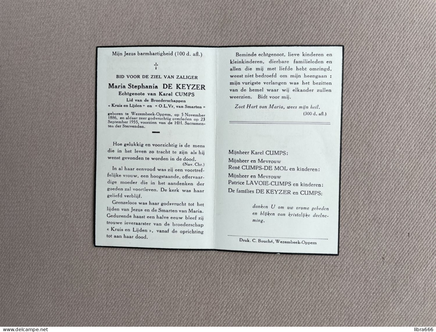 DE KEYZER Maria Stephania °WEZEMBEEK-OPPEM 1886 +WEZEMBEEK-OPPEM 1955 - CUMPS - DE MOL - LAVOIE - Obituary Notices