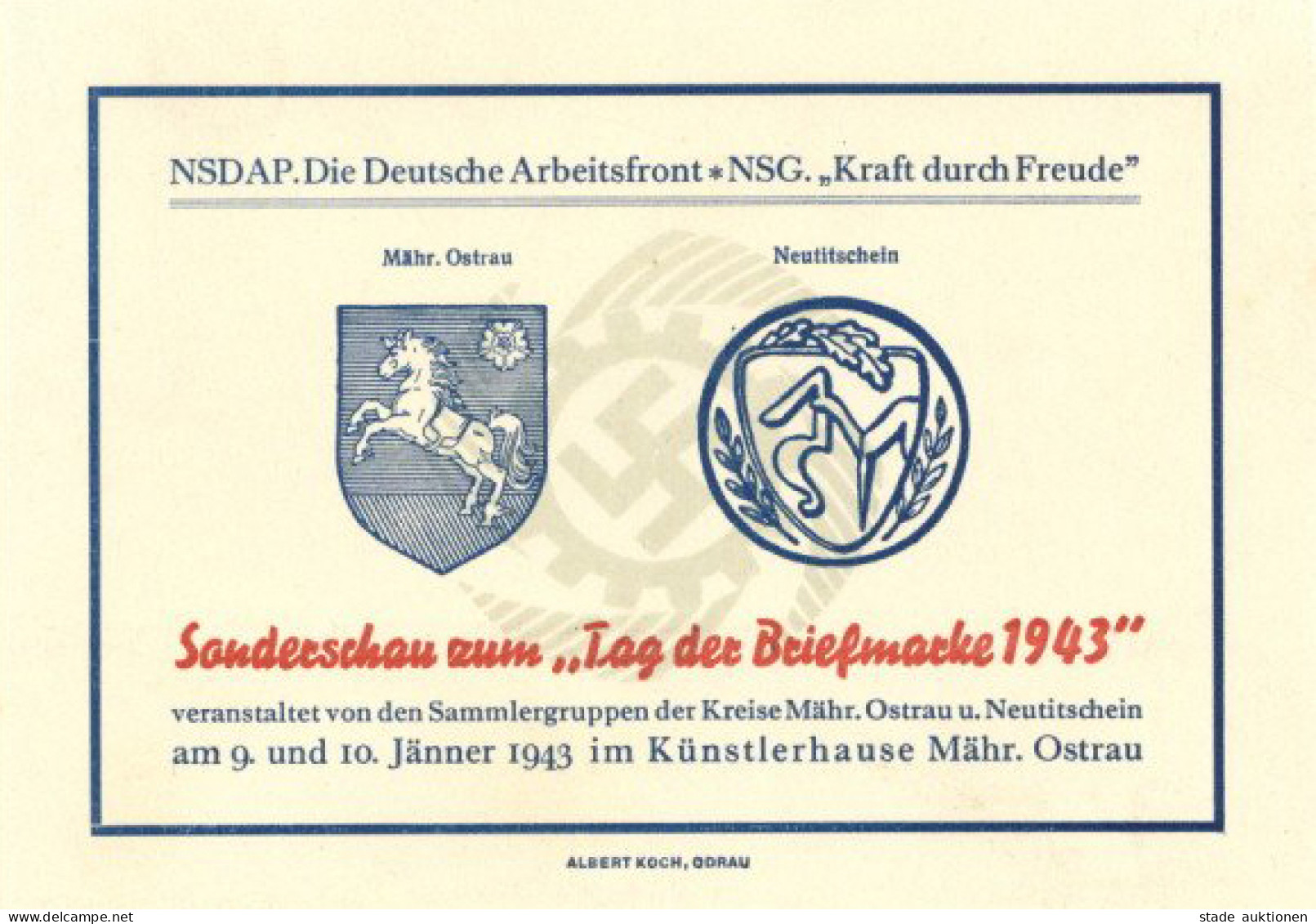 WK II KdF Mähr. Ostrau Sonderschau Zum Tag Der Briefmarke 1943 Klapp-Karte (keine AK) - War 1939-45