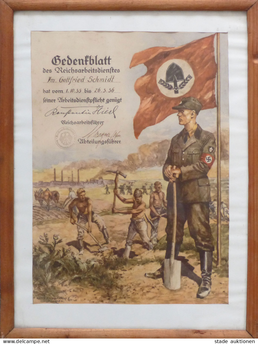 WK II RAD Reichsarbeitsdienst Gedenkblatt Des RAD 4/291 Von 1936, Bild Im Holzrahmen (35x47 Cm) - War 1939-45