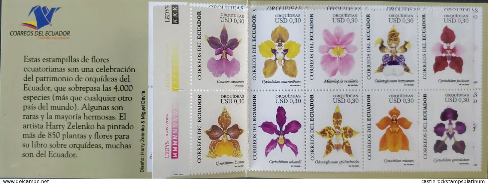 OH) 2006 ECUADOR, BOOKLET, ORCHIDS - EXOTIC FLOWERS, CAUCAEA, CYRTOCHILUM, MILTONIOPSIS, ODONTOGLOSSUM, PASTASAE, LOXENS - Ecuador