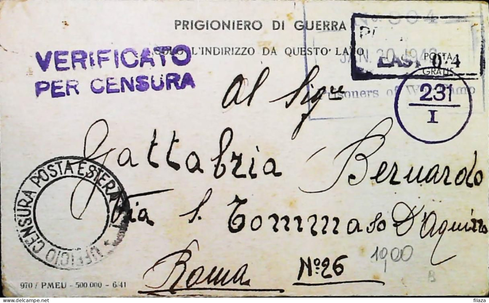 POW WW2 – WWII Italian Prisoner Of War In MIDDLE EAST AFRICA - Censorship Censure Geprüft  – S7732 - Correo Militar (PM)