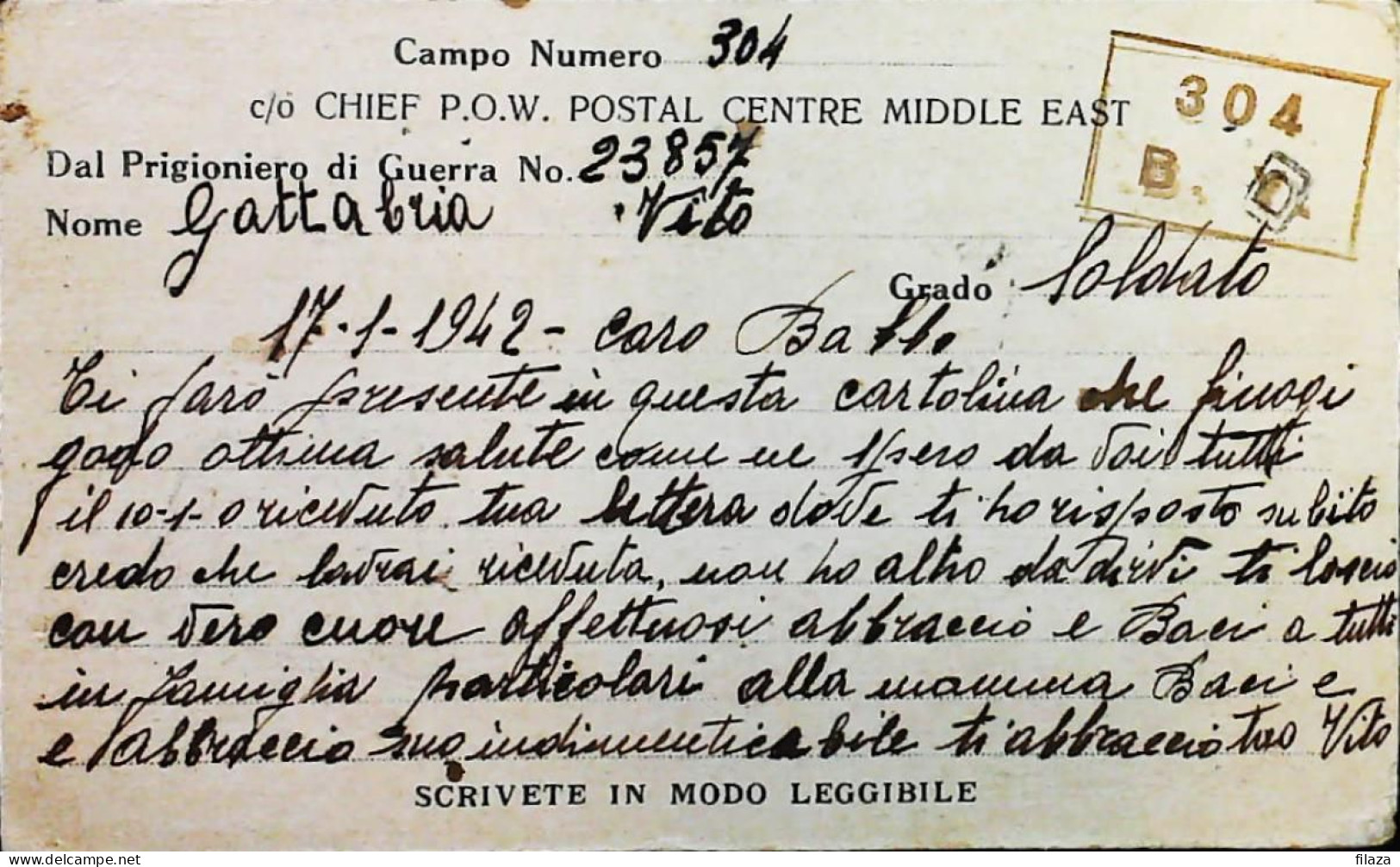 POW WW2 – WWII Italian Prisoner Of War In MIDDLE EAST AFRICA - Censorship Censure Geprüft  – S7732 - Militaire Post (PM)