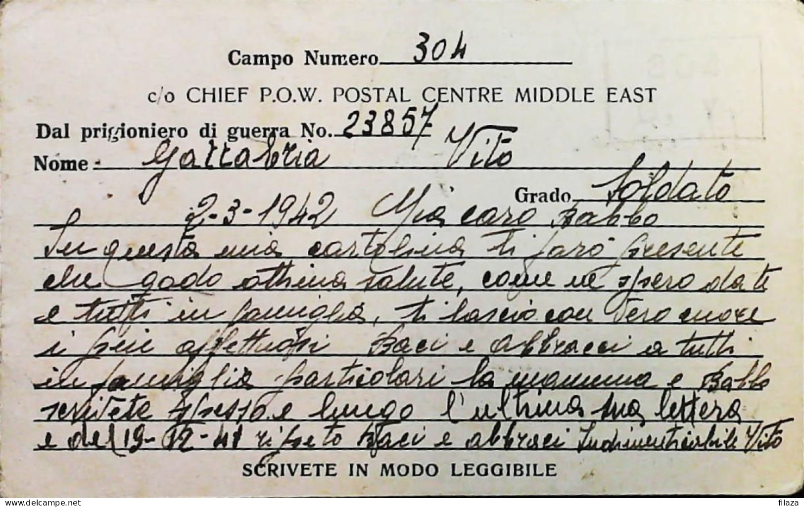 POW WW2 – WWII Italian Prisoner Of War In MIDDLE EAST AFRICA - Censorship Censure Geprüft  – S7739 - Poste Militaire (PM)