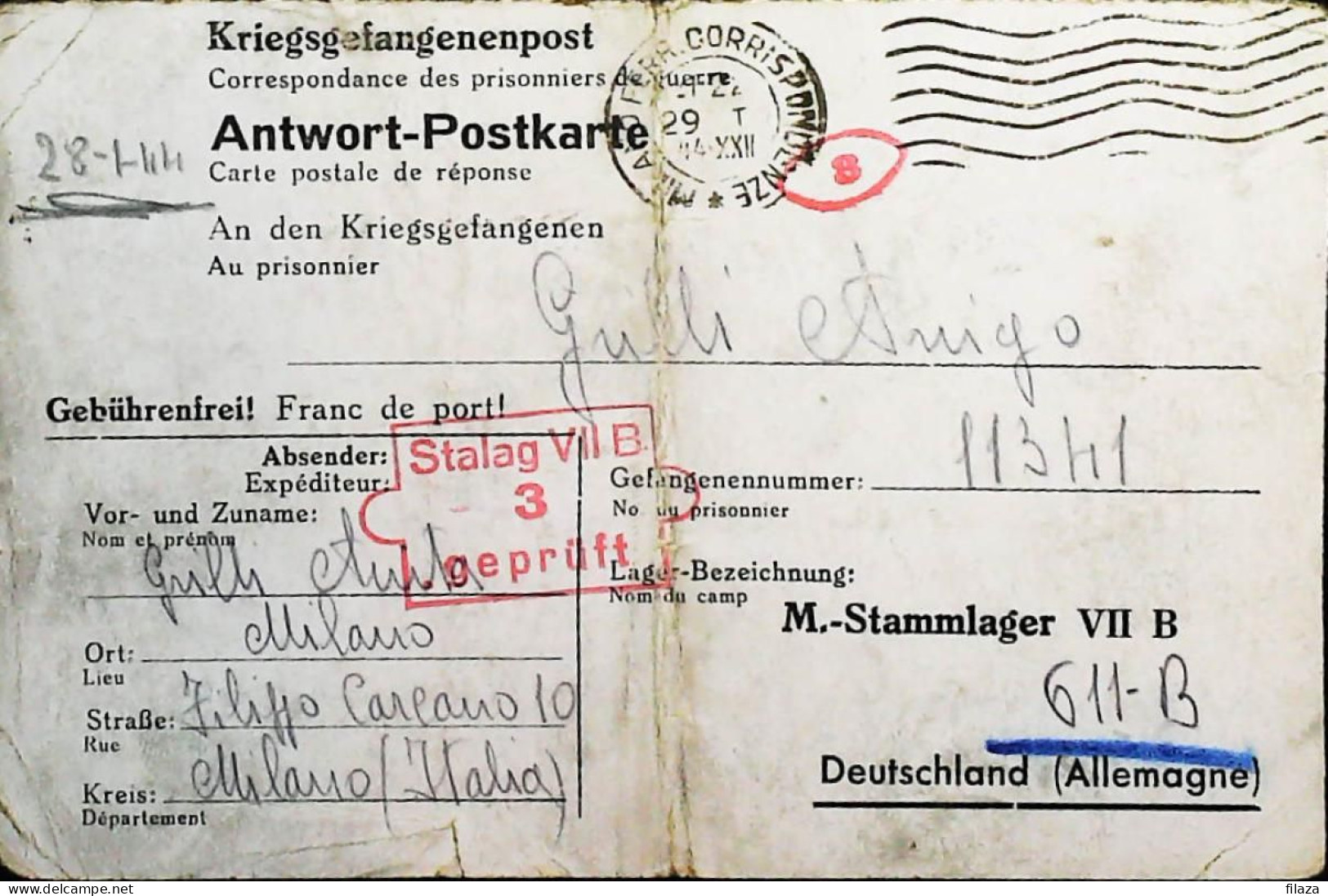 POW WW2 – WWII Italian Prisoner Of War In Germany - Censorship Censure Geprüft  – S7712 - Military Mail (PM)