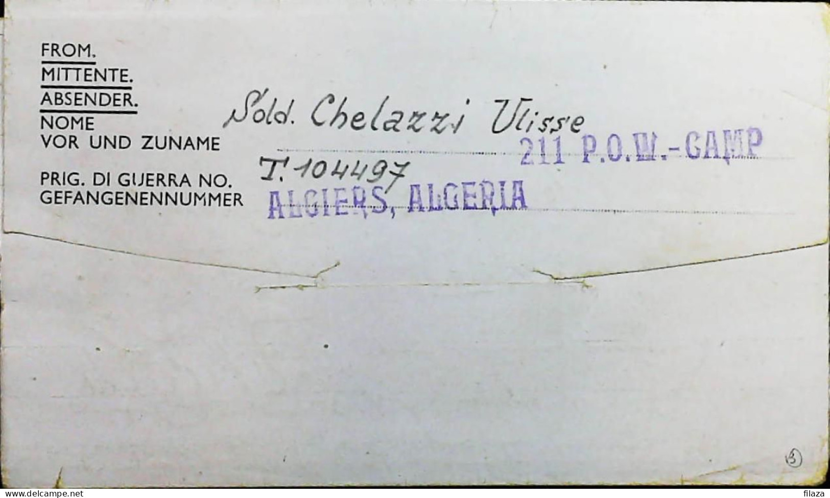 POW WW2 – WWII Italian Prisoner Of War In ALGERIA - Censorship Censure Geprüft  – S7762 - Military Mail (PM)