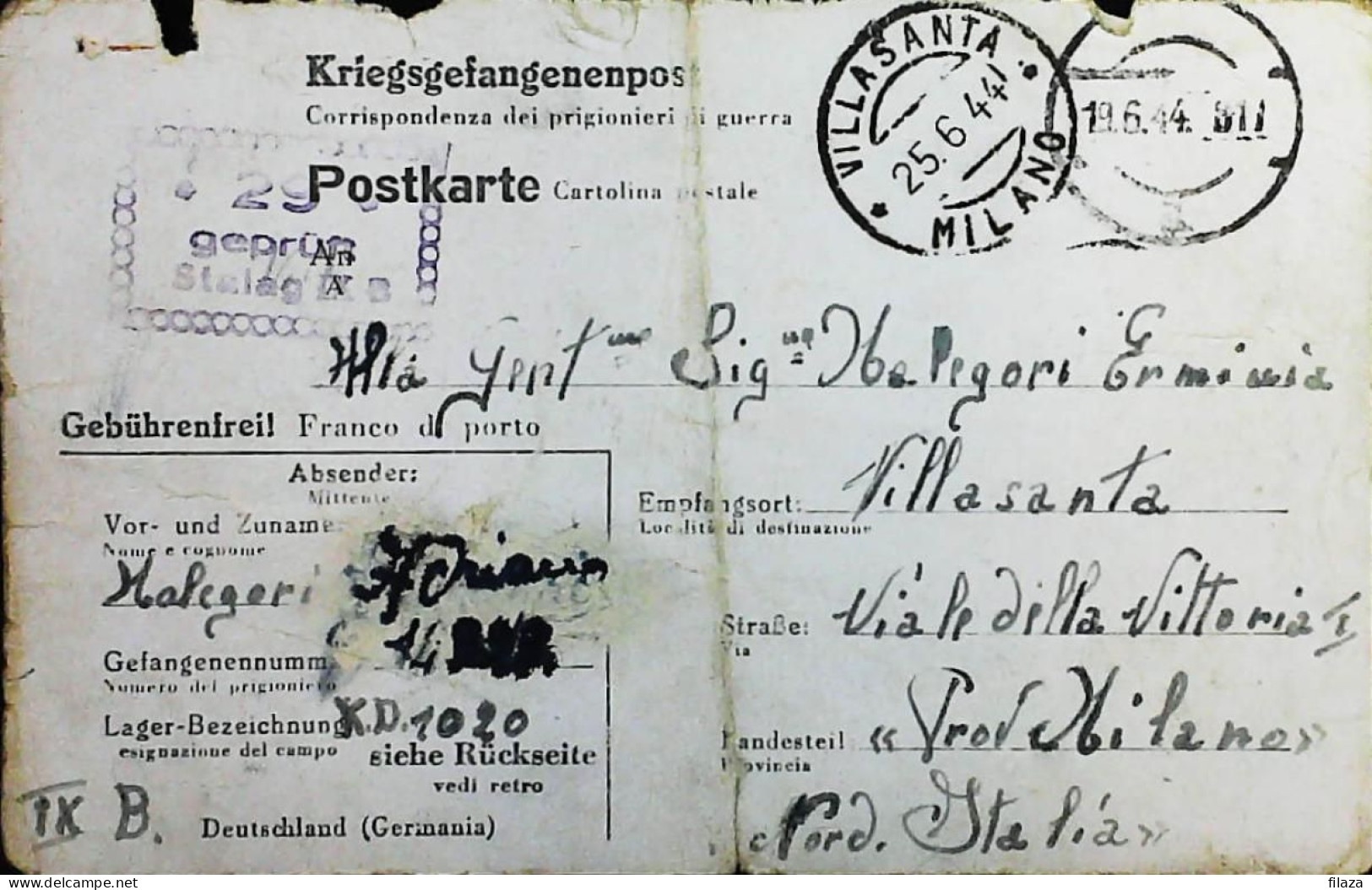 POW WW2 – WWII Italian Prisoner Of War In Germany - Censorship Censure Geprüft  – S7704 - Posta Militare (PM)