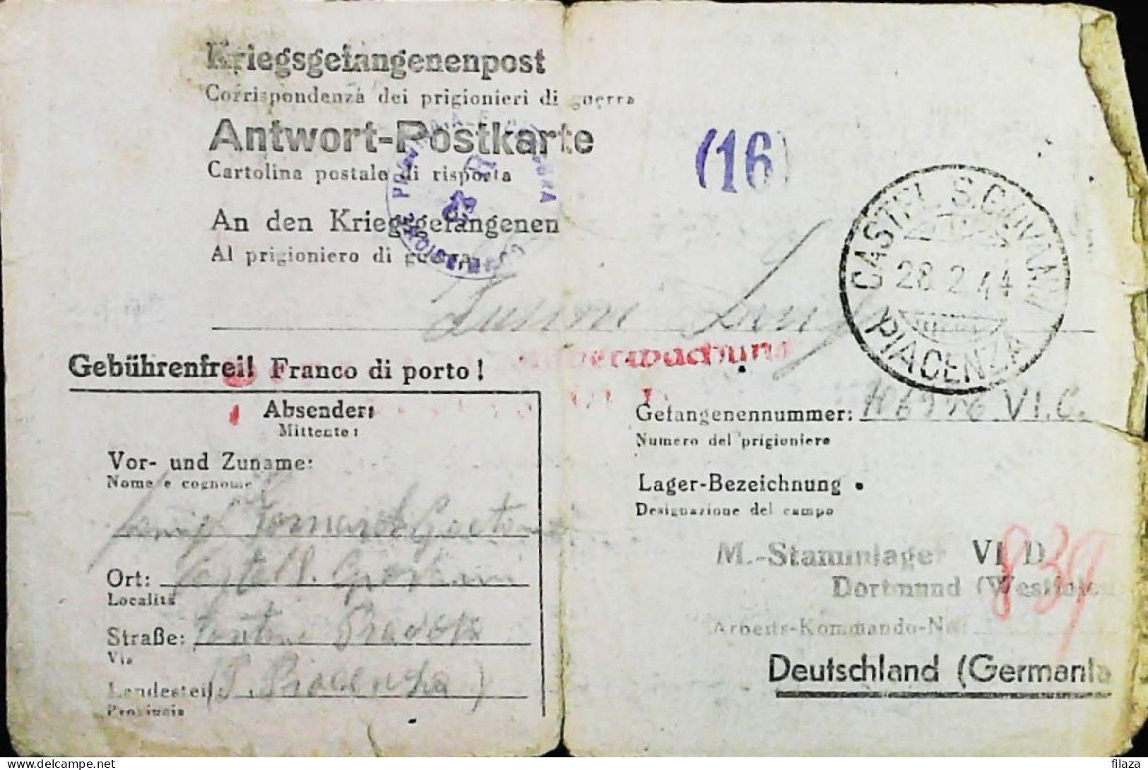 POW WW2 – WWII Italian Prisoner Of War In Germany - Censorship Censure Geprüft  – S7688 - Militaire Post (PM)