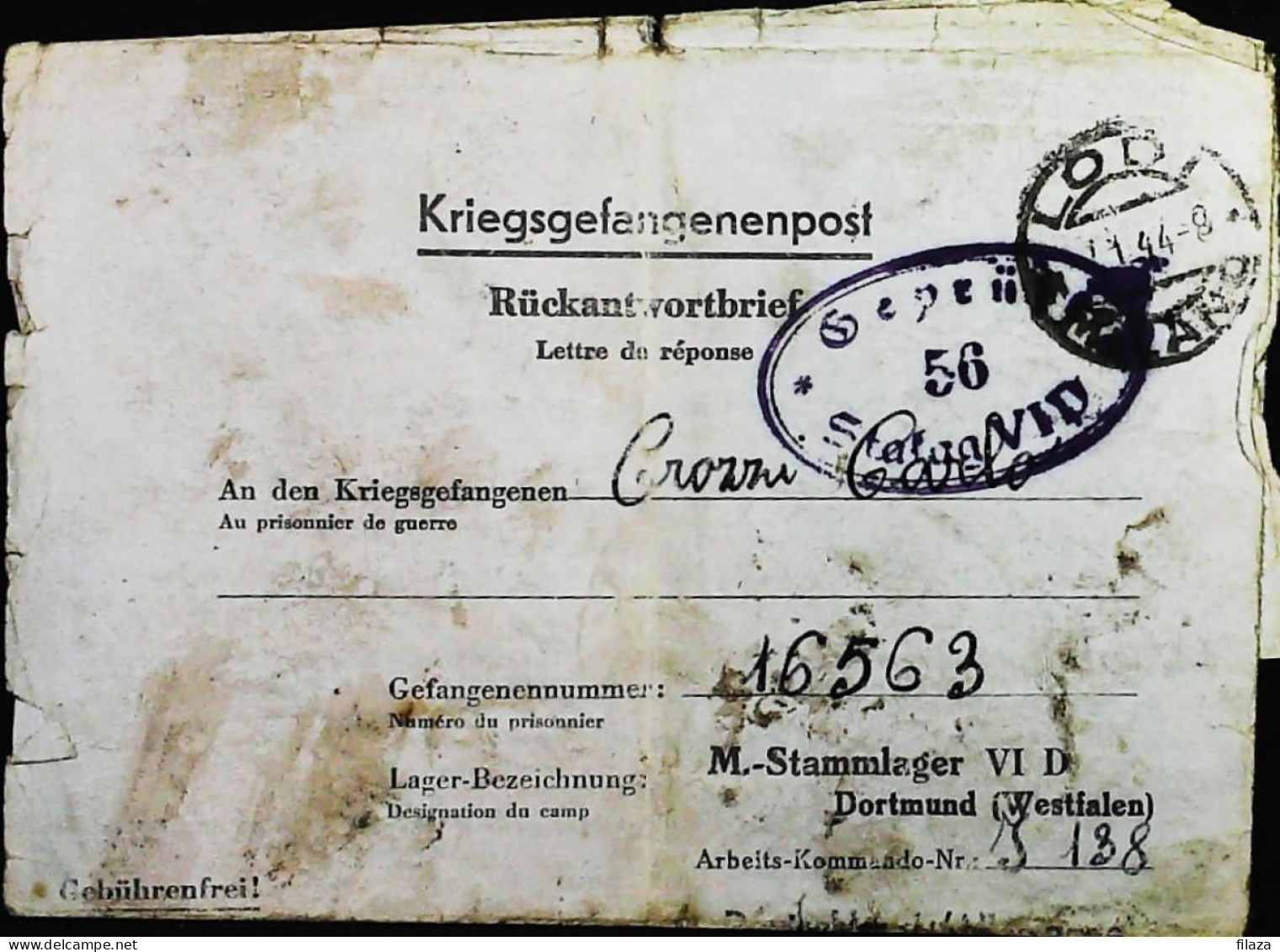 POW WW2 – WWII Italian Prisoner Of War In Germany - Censorship Censure Geprüft  – S7692 - Militärpost (MP)