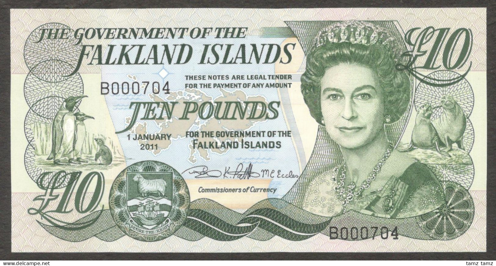 Falkland Islands 10 Dollar Queen Elizabeth II P-18 2011 UNC - Falkland