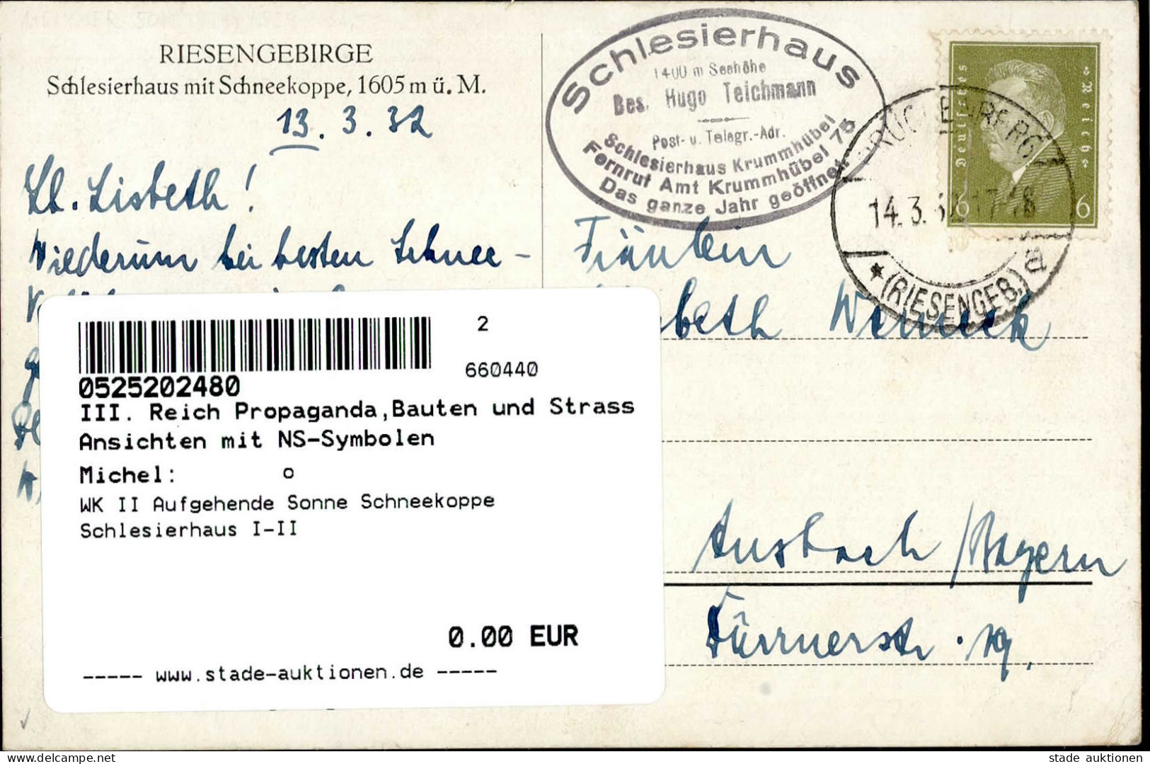 WK II Aufgehende Sonne Schneekoppe Schlesierhaus I-II - War 1939-45
