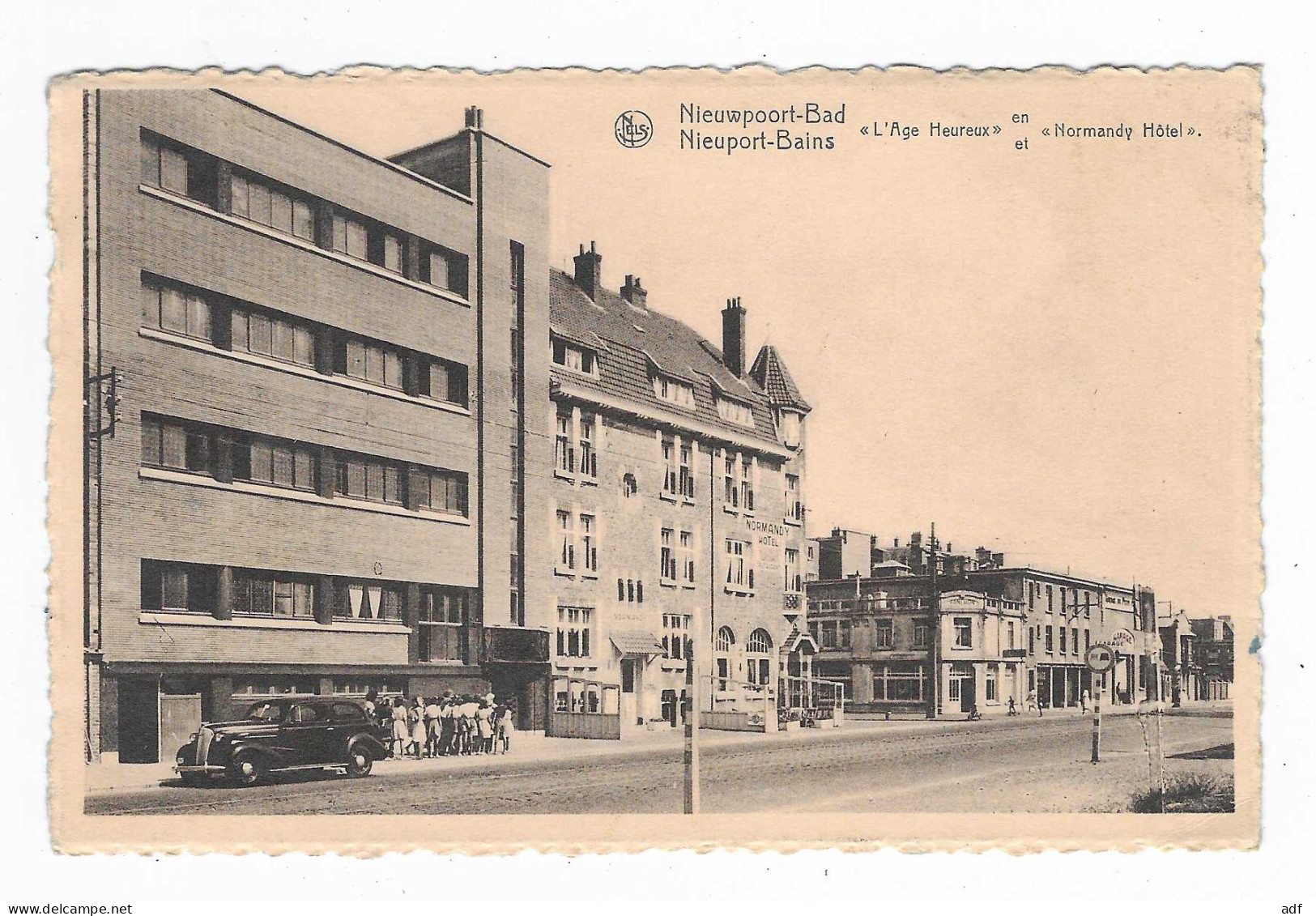 CPSM NIEUPORT BAINS, NIEUWPOORT BAD, AUTO VOITURE ANCIENNE, " L'AGE HEUREUX " ET " NORMANDY HOTEL ", BELGIQUE - Nieuwpoort