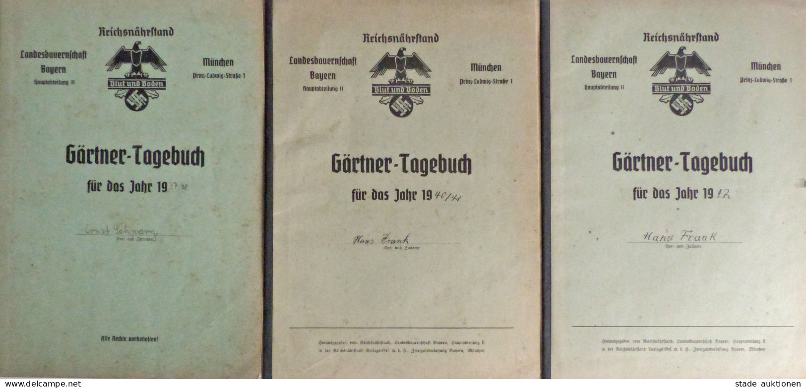 Buch WK II Lot Mit 3 Gärtner-Tagebüchern Der Landesbauernschaft Bayern Reichsnährstand Blut Und Boden Aus Den Jahren 191 - Guerre 1939-45