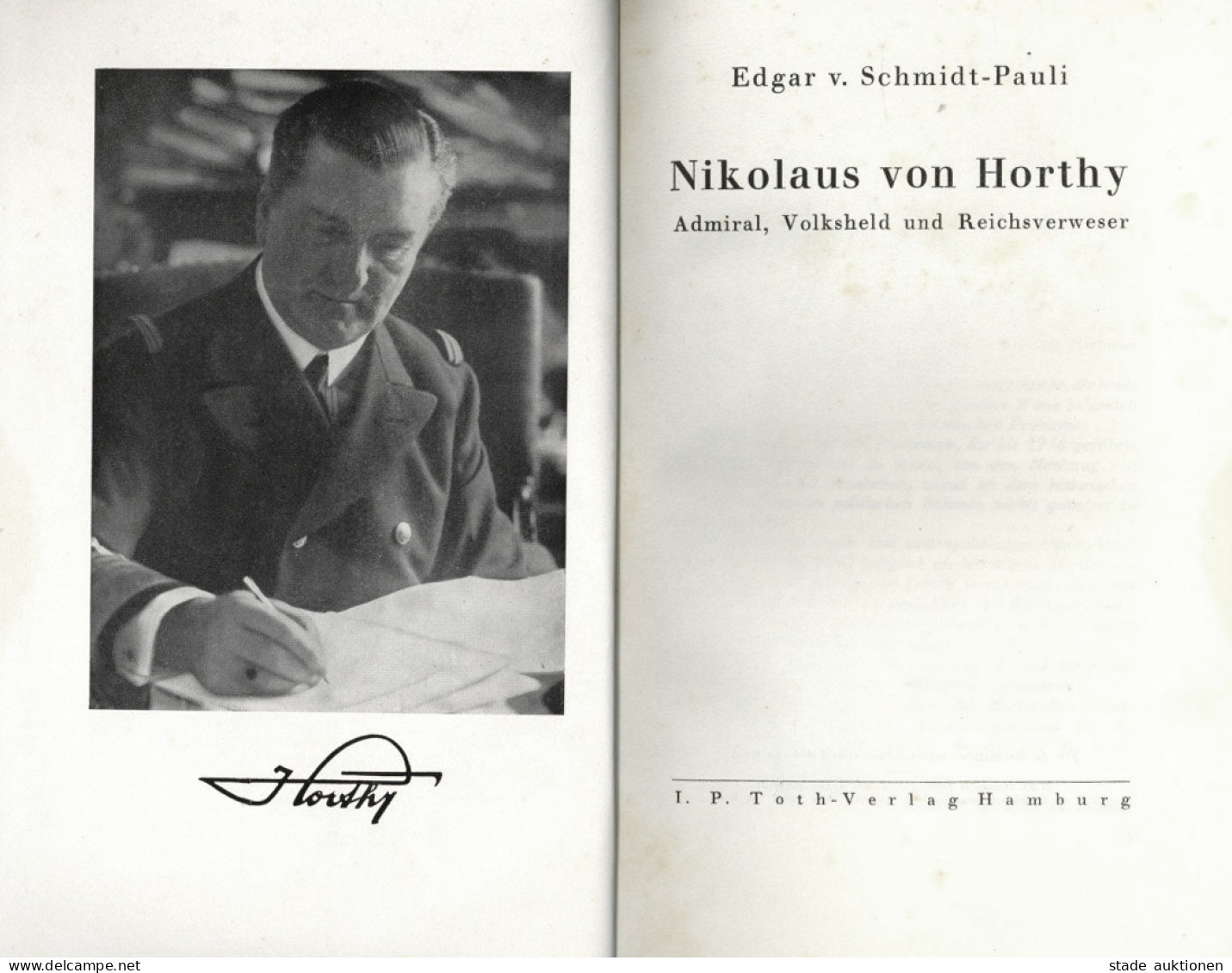 Buch WK II Nikolaus Von Horthy Admiral, Volksheld Und Reichsverweser Von Schmidt-Pauli, Edgar 1942, Verlag Toth Hamburg, - Weltkrieg 1939-45