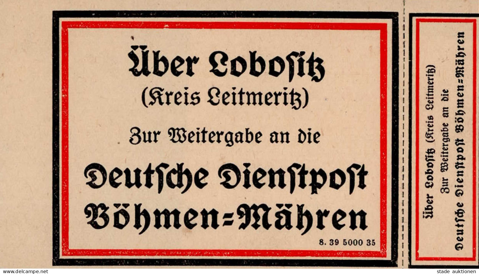 Feldpost WK II Deutsche Dienstpost Böhmen U. Mähren Leitzettel Mit Abschnitt Ungebraucht über Lobositz (Kreis Leitmeritz - Weltkrieg 1939-45