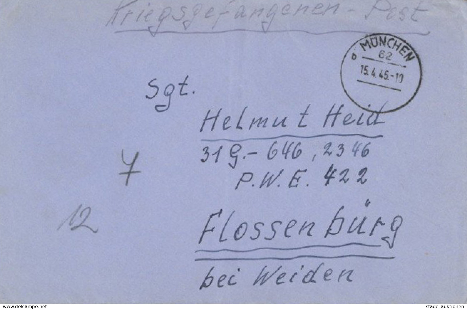 Kriegsgefangenenpost WK II Vom 14./15. April 1946 Von München In Das Ehemalige KZ Flossenbürg, Brief Mit Inhalt, I-II St - Weltkrieg 1939-45