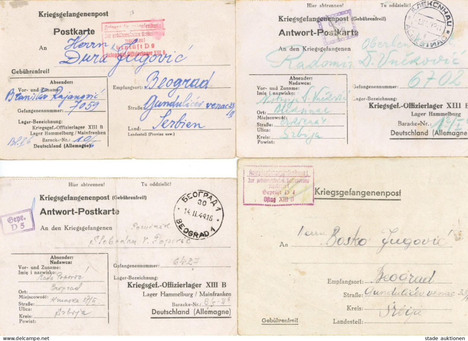 Kriegsgefangenpost WK II Serbien Offizierslager 1943/44 Mit Zensur (5 Belege Mit Text) II - Weltkrieg 1939-45