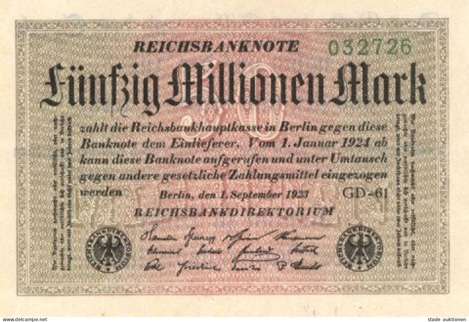 Judaika Reichsbanknote 50 Mio. I-II Judaisme - Judaika