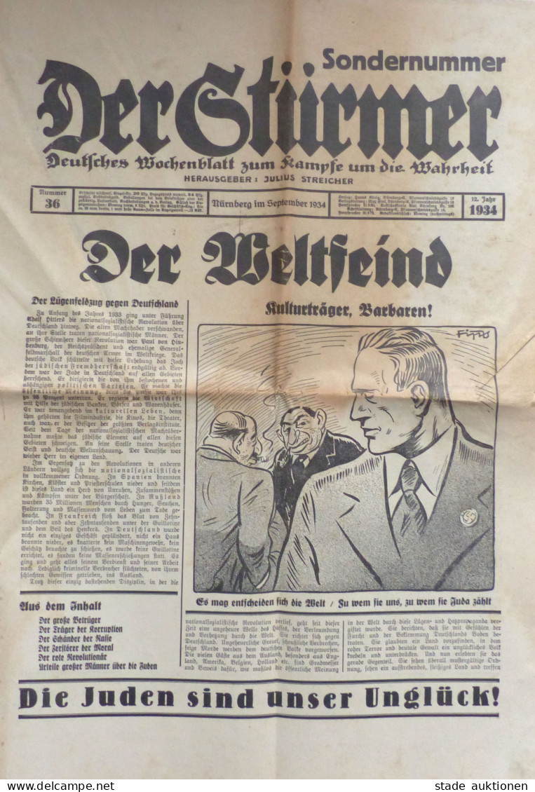 Judaika Zeitung Der Stürmer Deutsches Wochenblatt Zum Kampfe Um Die Wahrheit Von Streicher, Julius 1934, Sonderausgabe D - Judaika