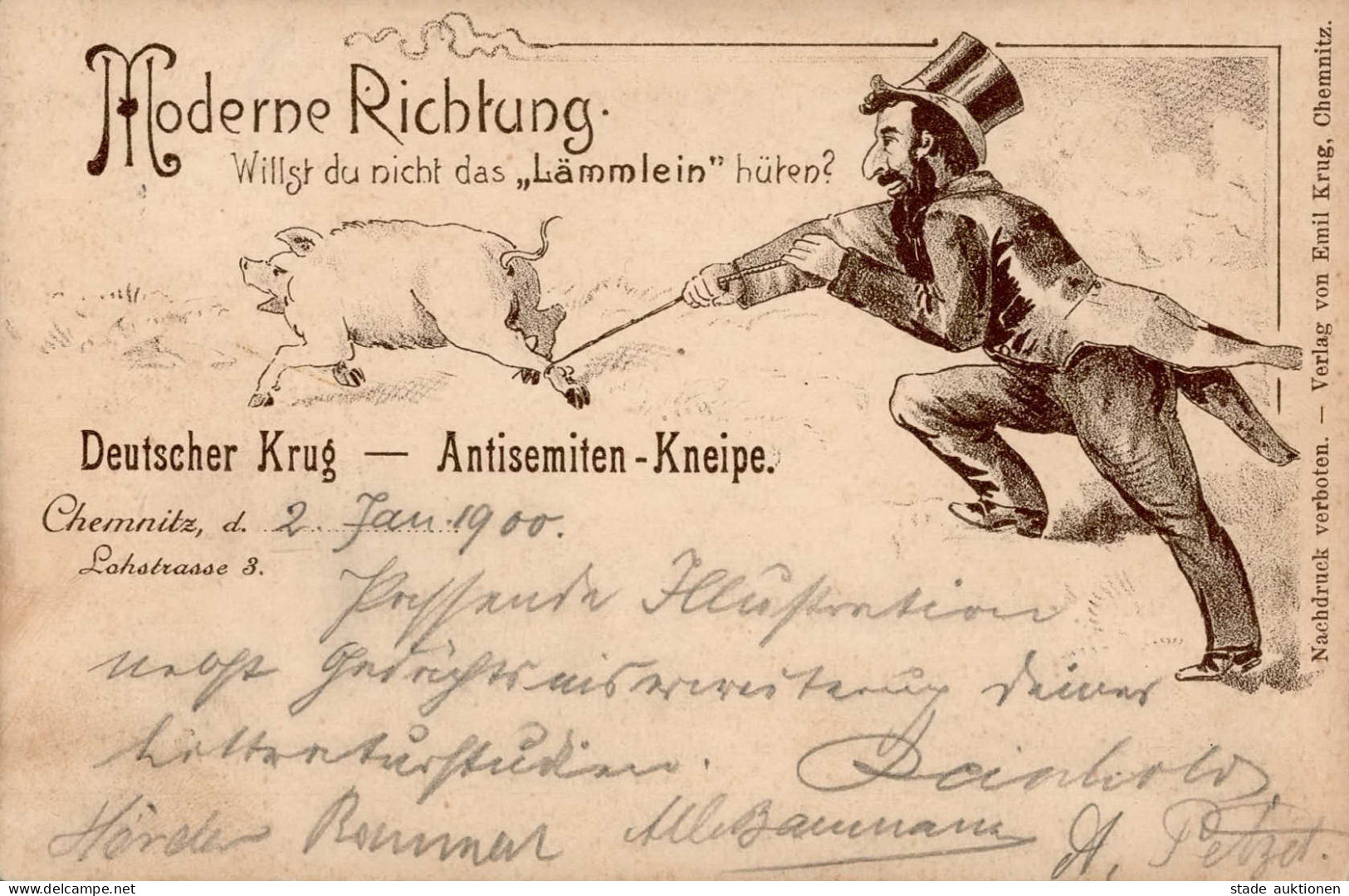 Judaika - CHEMNITZ ANTISEMITEN-KNEIPE DEUTSCHER KRUG 1900 I Judaisme - Judaika