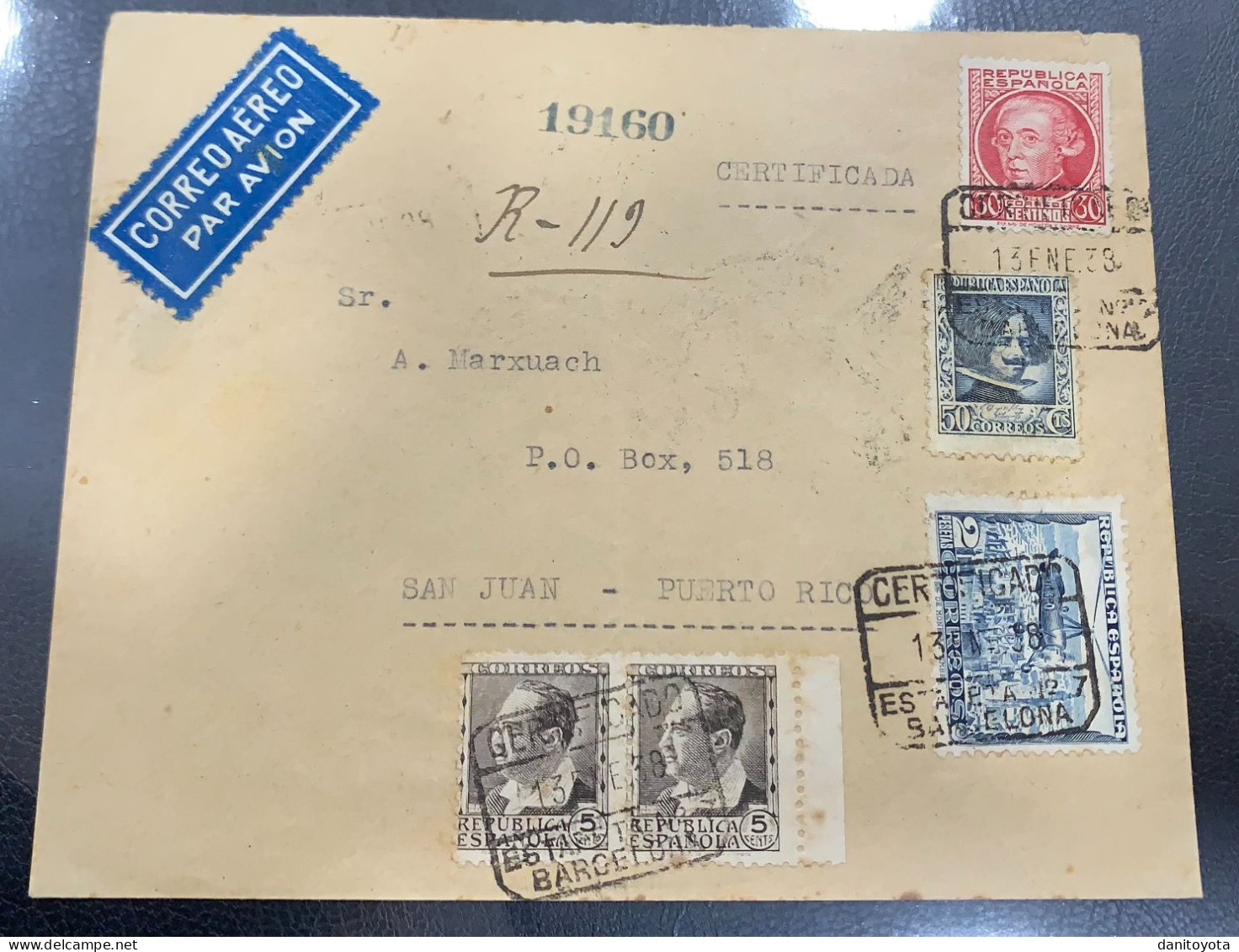 AÑO 1938. BARCELONA/ PUERTO RICO - Brieven En Documenten