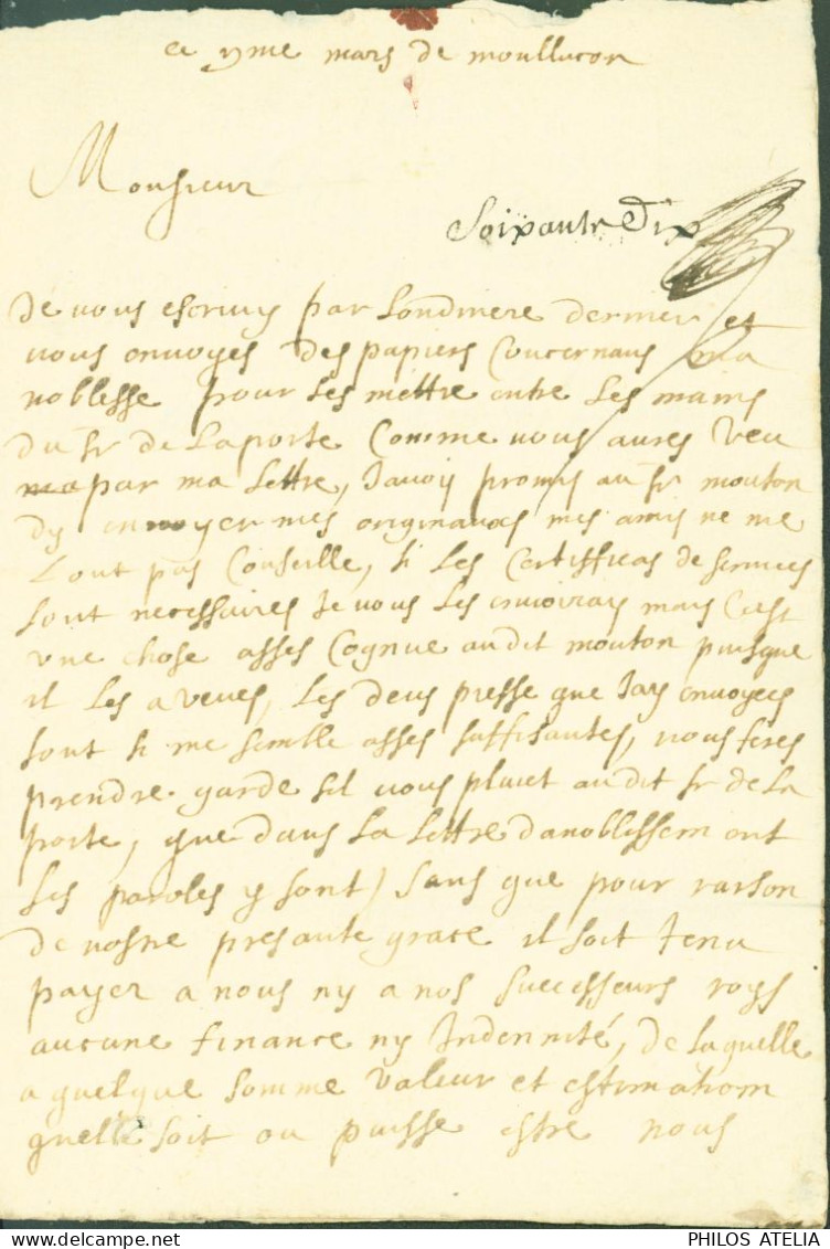 Fin 17e Montluçon Concernant Lettres De Noblesse Pour M Dumas En L'Hôtel De La Marquise D'Huxelles à Paris - 1701-1800: Vorläufer XVIII