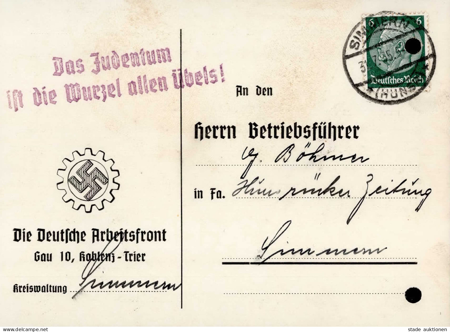 Judaika Antisemitischer Stempel Das Judentum Ist Die Wurzel Allen übels II (gelocht) Judaisme - Jewish