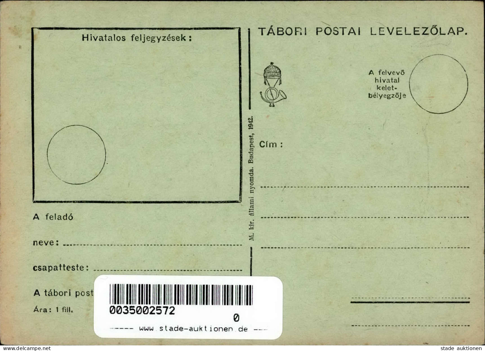 NS-JUDAIKA - UNGARN-Feldpost (1942) KRIEGSBERICHT-ABTEILUNG I-II - Judaisme