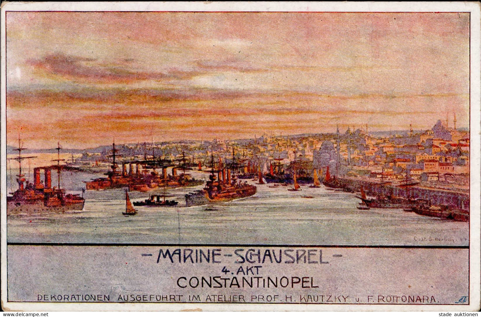 Schiff Kreuzer WK I Constantinopel Marineschauspiel 1917 Sign. I-II (Ecke Bestossen) Bateaux Bateaux - War 1914-18