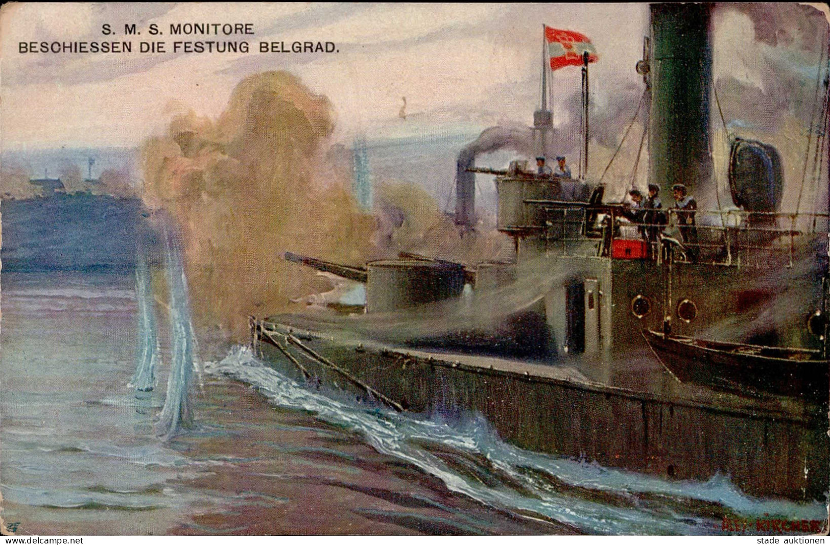 U-Boot S.M.S. Monitore Beschiessen Die Festung Belgrad II (Ecken Abgestossen) - War 1914-18