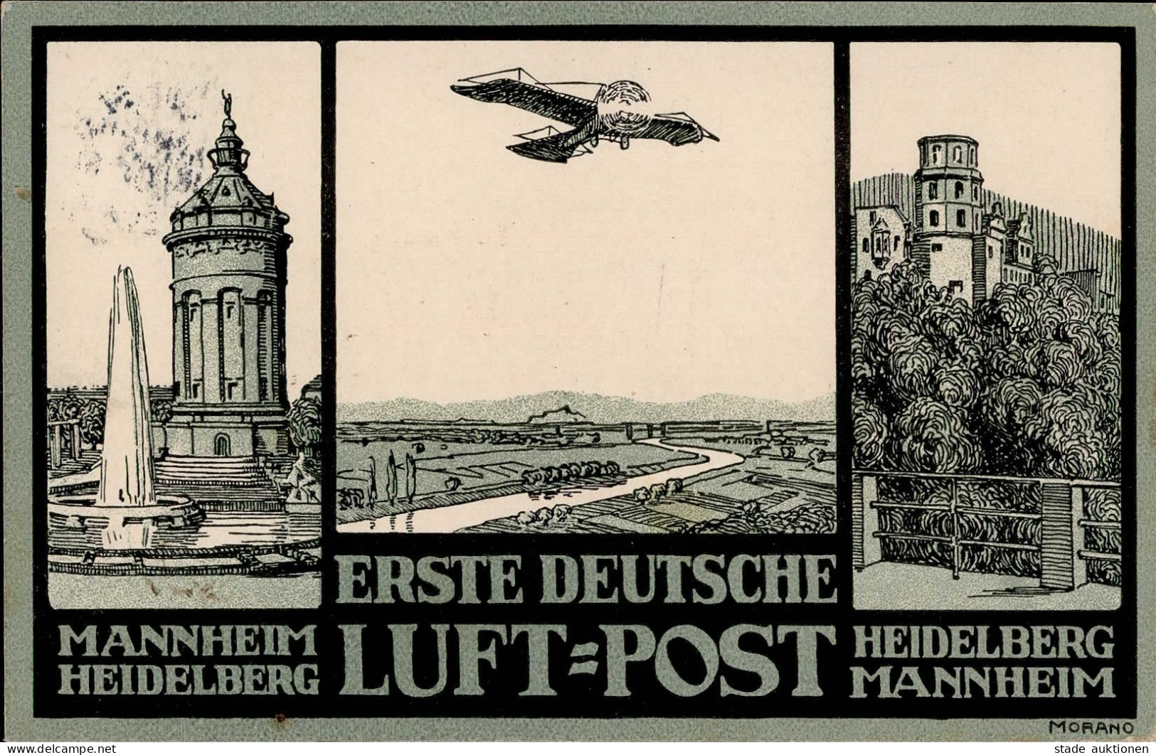 Flugzeug Mannheim Heidelberg Erste Deutsche Luftpost Sign. Morano I-II Aviation - Oorlog 1914-18