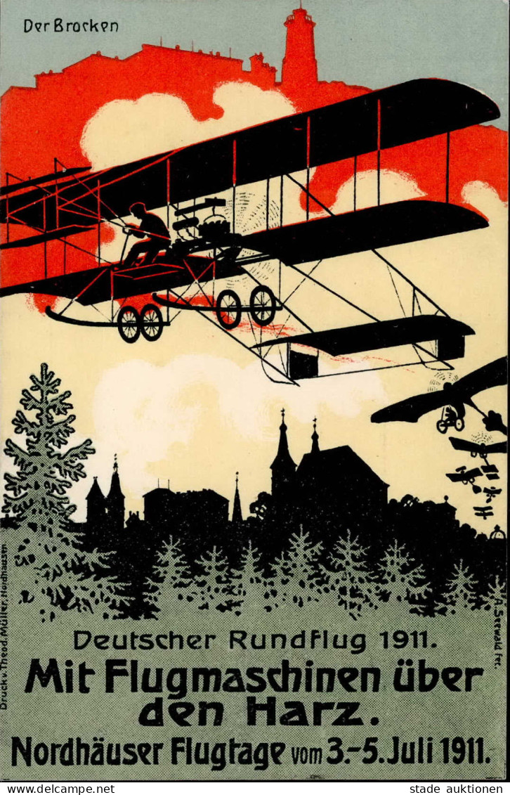 NORDHAUSEN,Harz - DEUTSCHER RUNDFLUG 1911 NORDHÄUSER FLUGTAGE 1911 Künstlerkarte Sign. A.Seewald I - War 1914-18