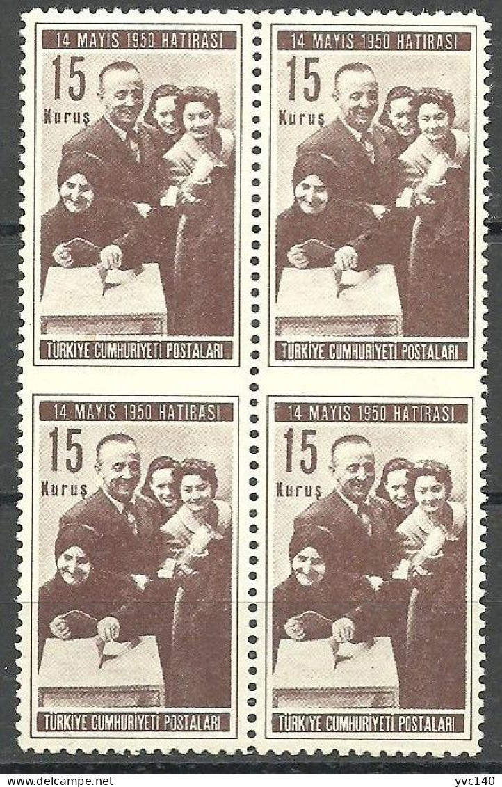Turkey; 1950 General Elections 15 K. ERROR "Partially Imperf." (Block Of 4) - Neufs