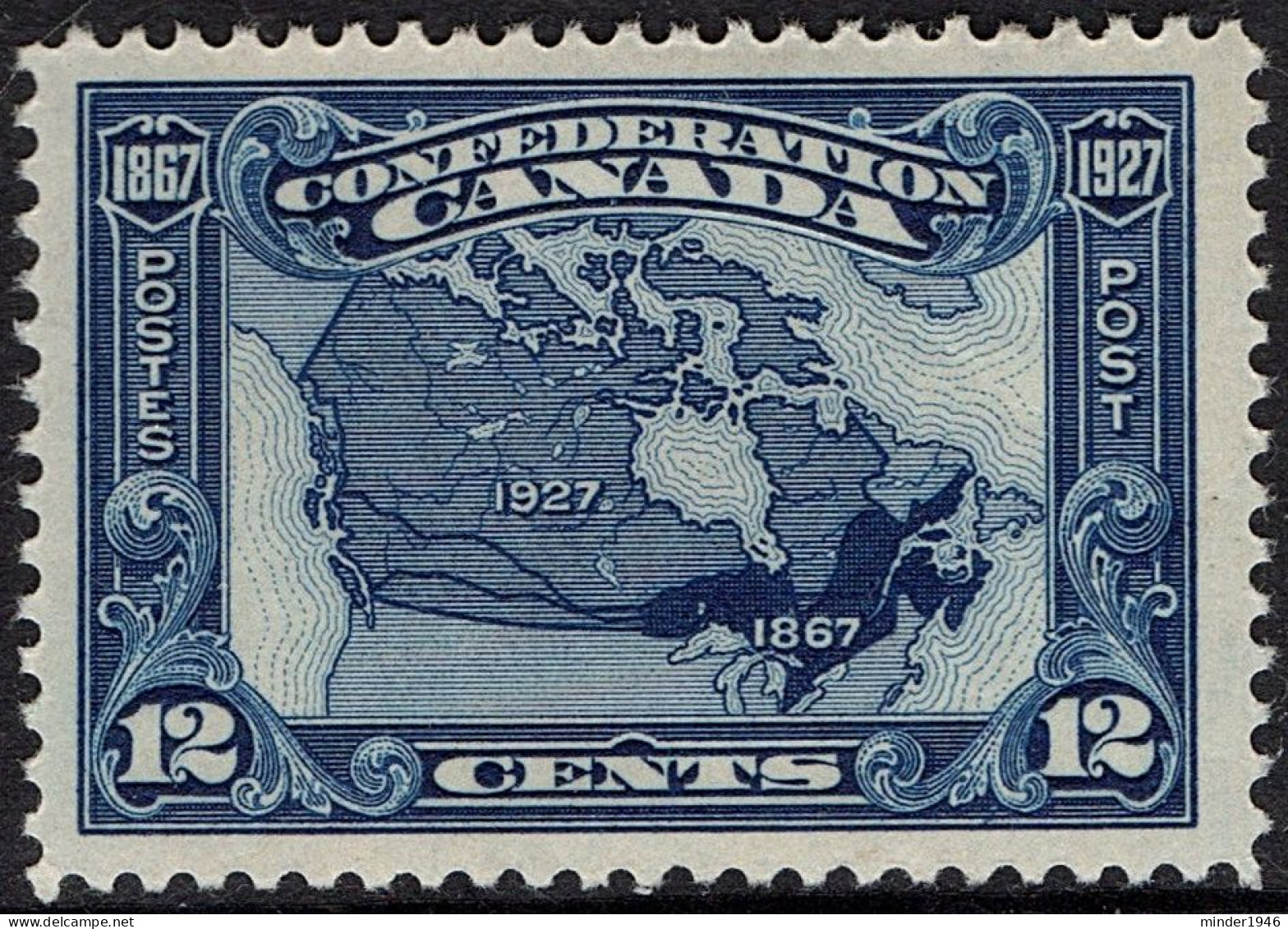 CANADA 1927 KGV 12c Blue, Confederation 60th Anniversary-Canadian Map SG270 MH - Oblitérés