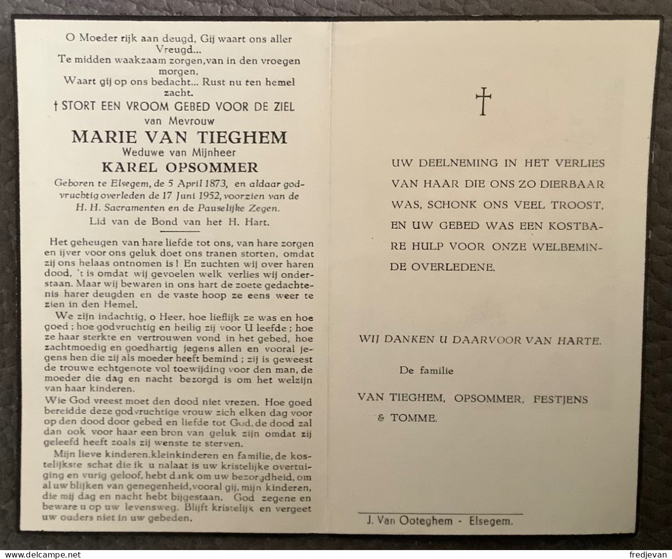 Marie Van Tieghem - Elsegem - 1873 / 1952 - Devotion Images