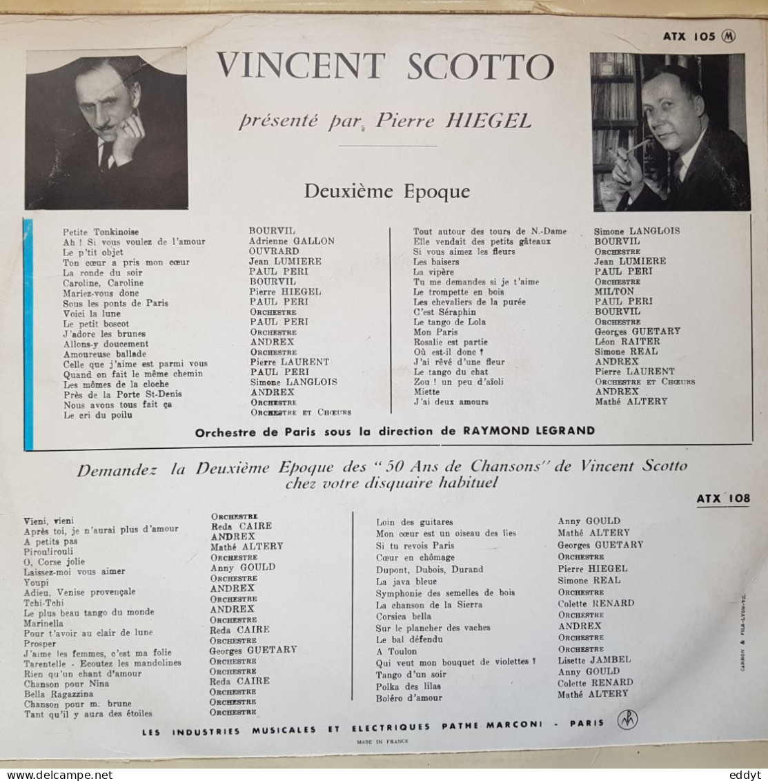 Disque Vinyle - 50 ANS de Chansons VINCENT SCOTTO / RAYMOND LEGRAND - TBE