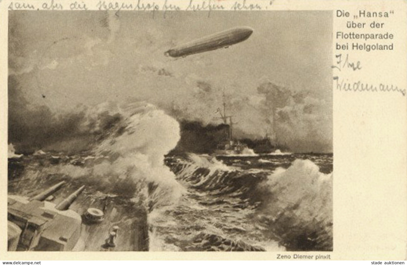 Zeppelinpost LZ 120 Bodensee DELAG Karte (Luftschiff Hansa über Der Flottenparade Bei Helgoland) Bordstempel Vom 6. Okto - Aeronaves